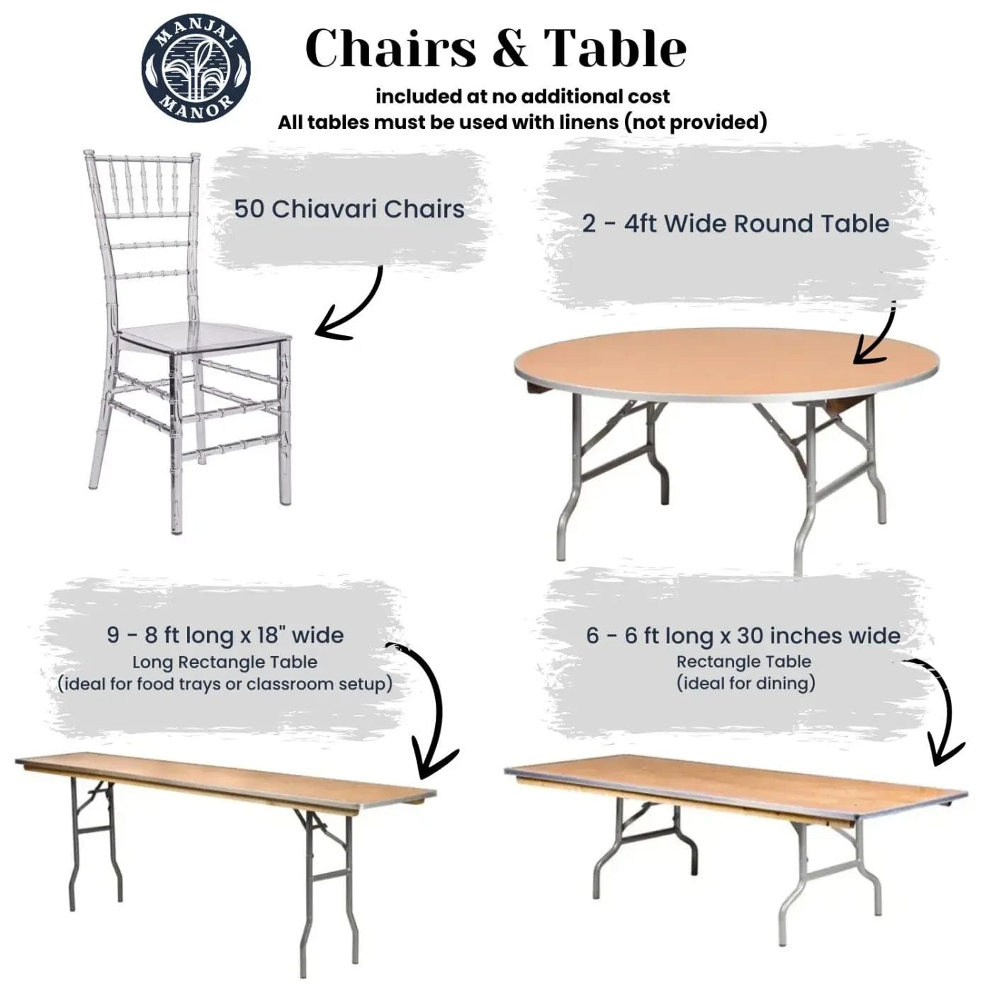 Manjal Manor Event Venue - What is Included in the Base Package