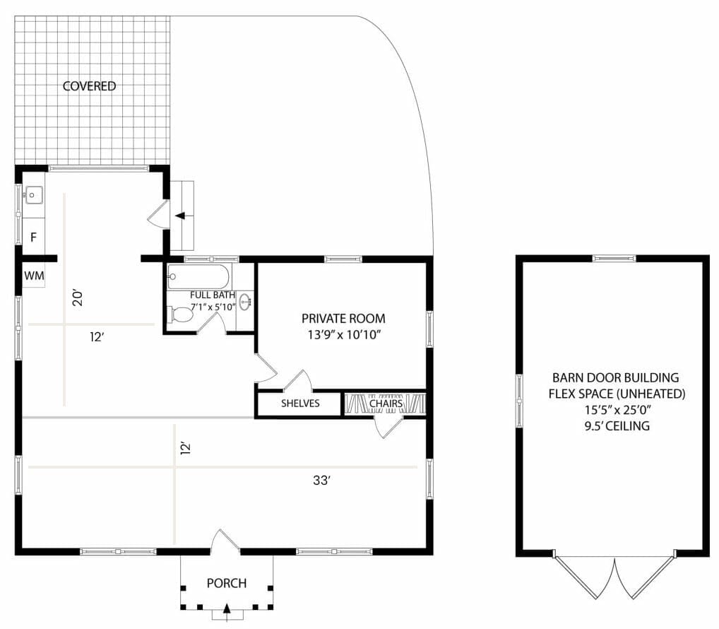 Manjal Manor Floor Plan for the Covered Indoor and Barn Door Space 1 - Manjal Manor - Manjal Manor Floor Plan